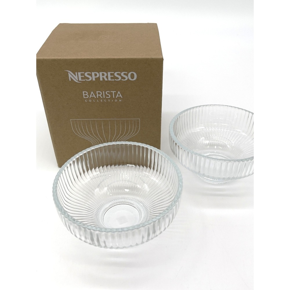 Nespresso Barista Collection Dessert Bowl Set of 2 Clear Ribbed Glass Minimalist